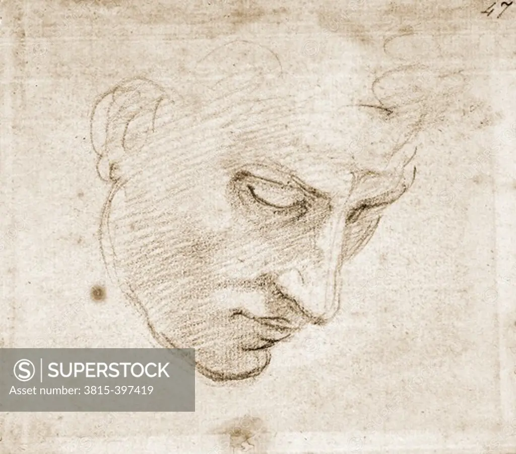 Sketch Of Face by Michelangelo Buonarroti, 1475-1564, Italy, Florence, Galleria degli Uffizi