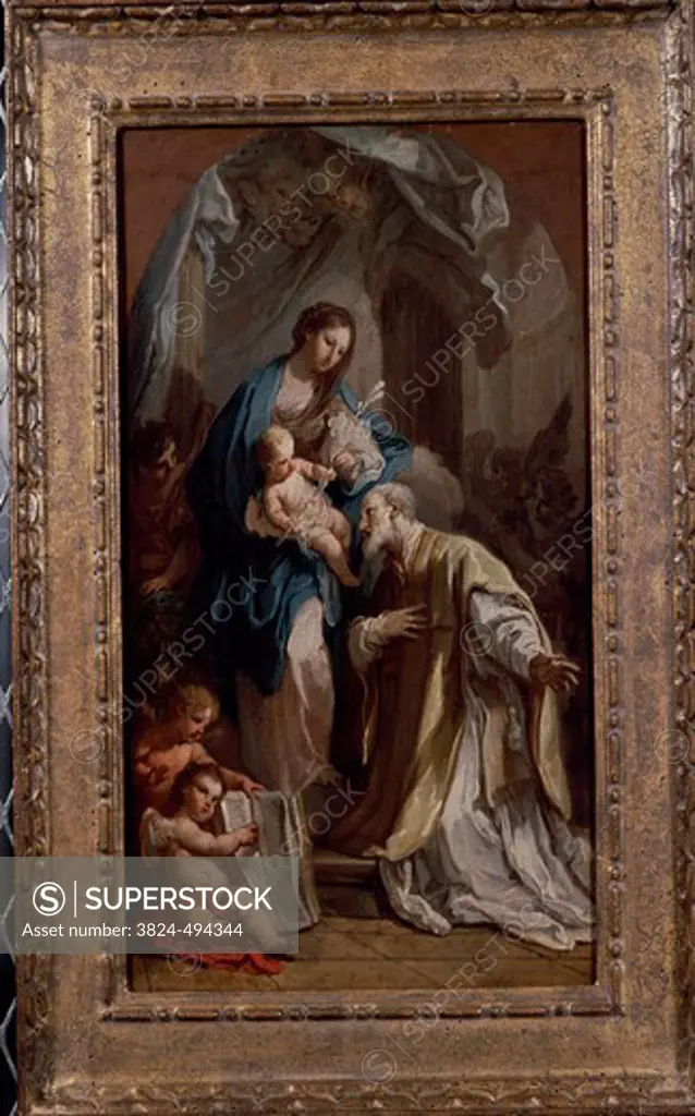 St. Filippi Neri Adoring Virgin & Child  Sebastiano Conca (1680-1764 Italian) 