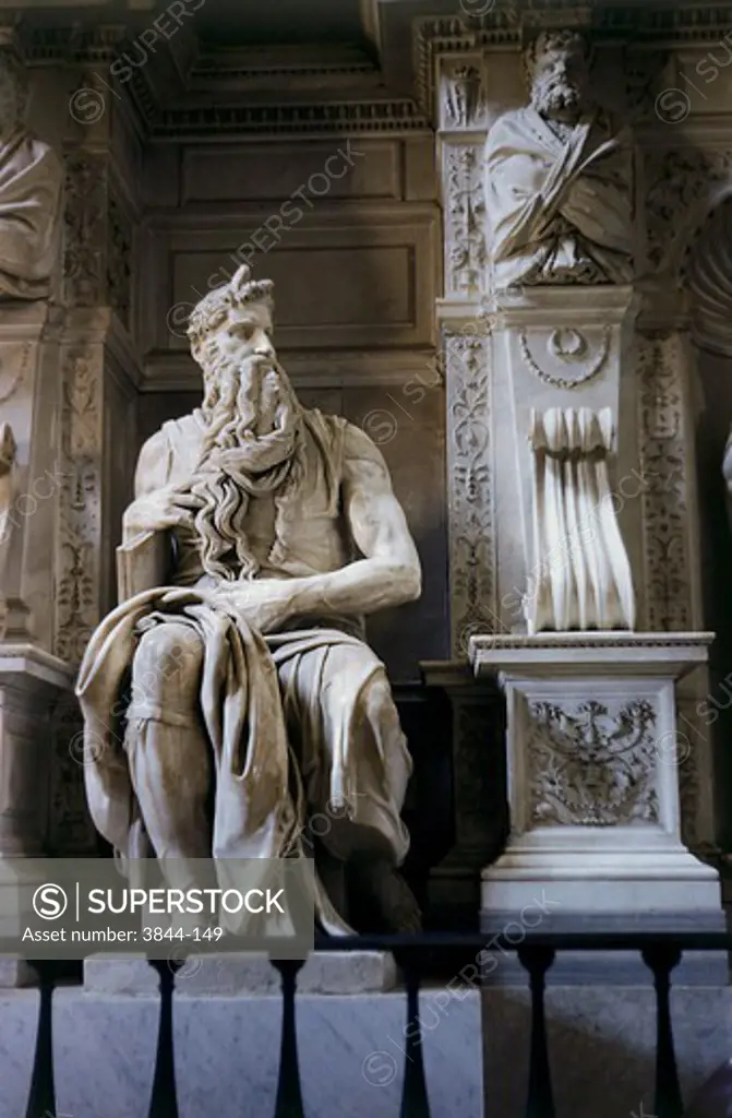 Moses  C.1513-15 Buonarroti, Michelangelo(1475-1564 Italian) Marble Sculpture San Pietro in Vincoli, Rome, Italy 