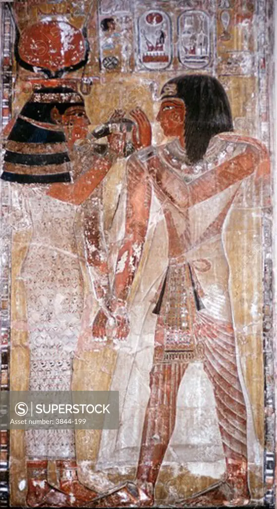 Goddess Hathor Giving the Magic Necklace to Seti I Painting   