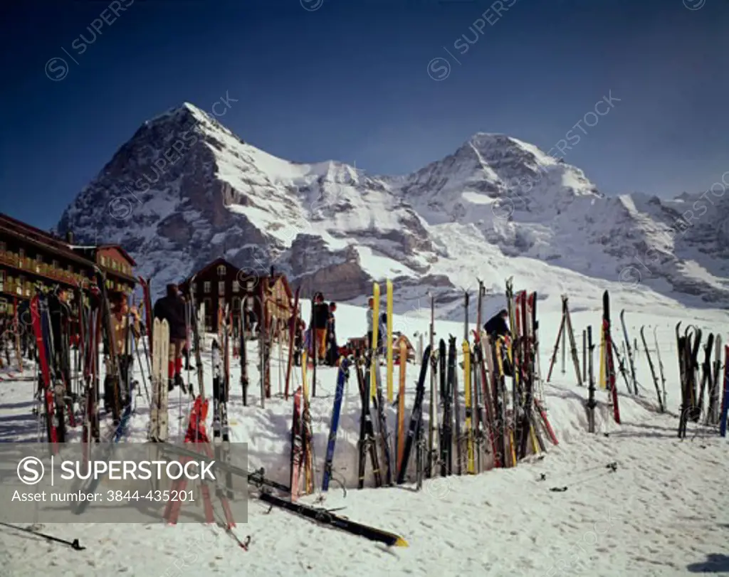 Skis at a ski resort, Kleine Scheidegg, Switzerland