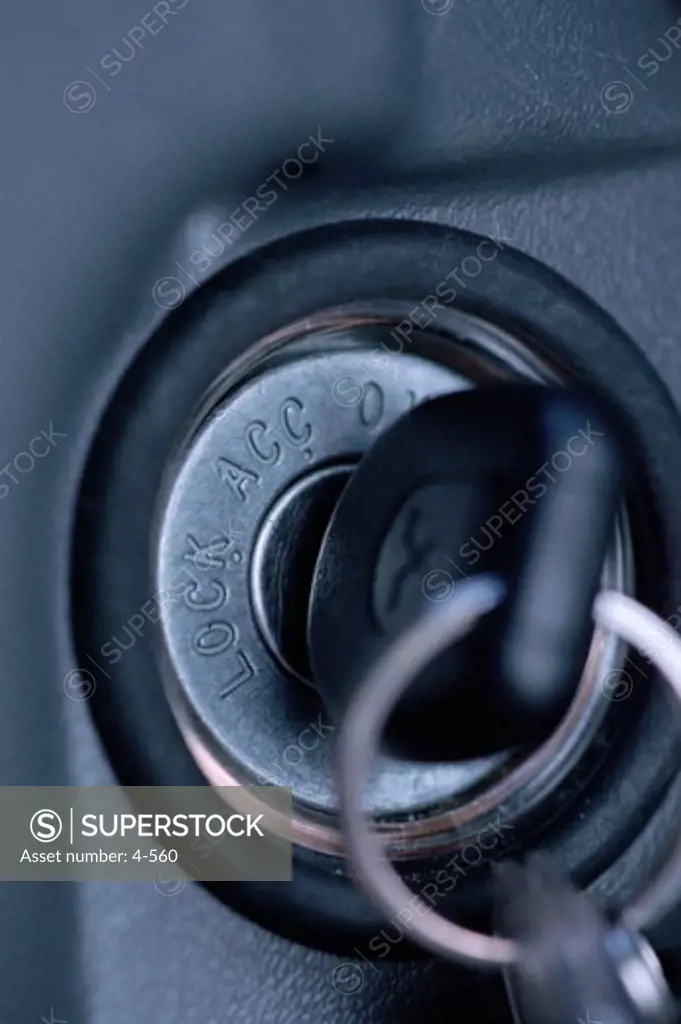 Close-up of a car key in an ignition