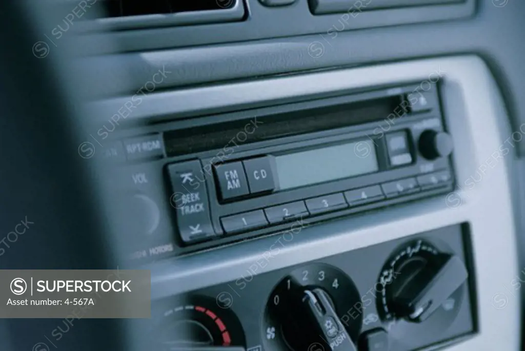 Close-up of a stereo in a car