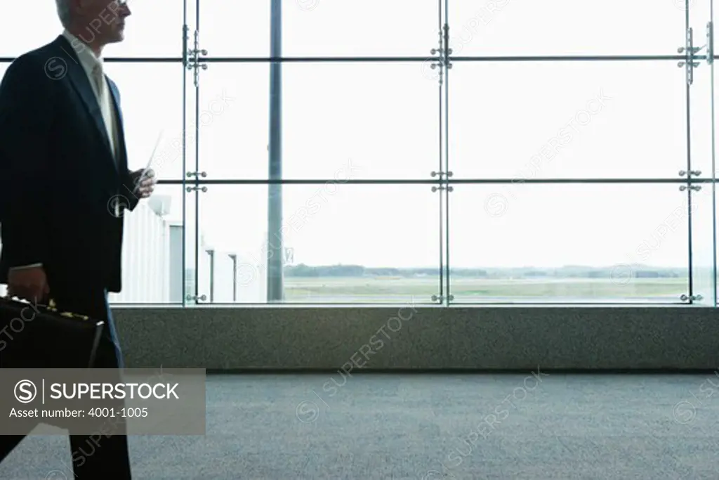 Businessman lining up to board the plane
