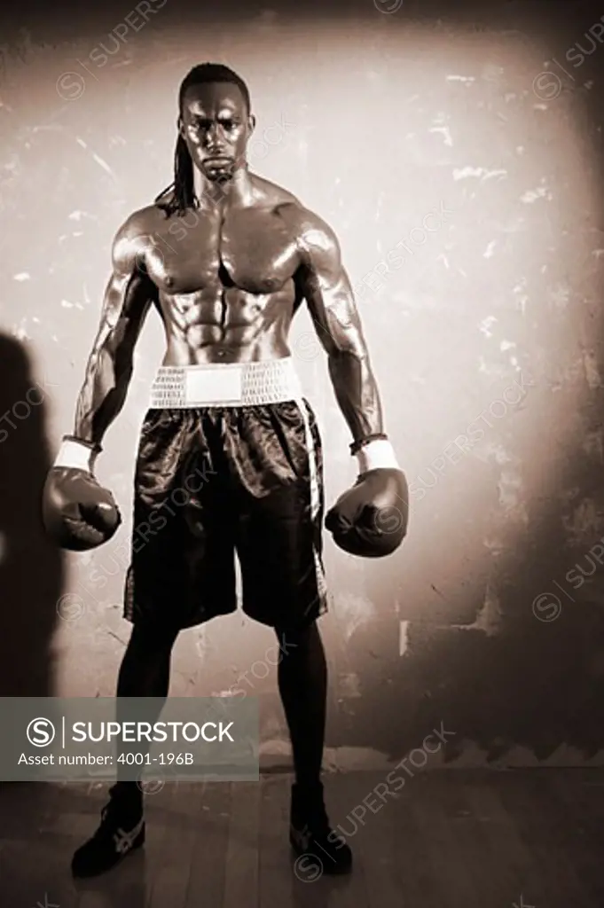 Boxer posing with boxing gloves