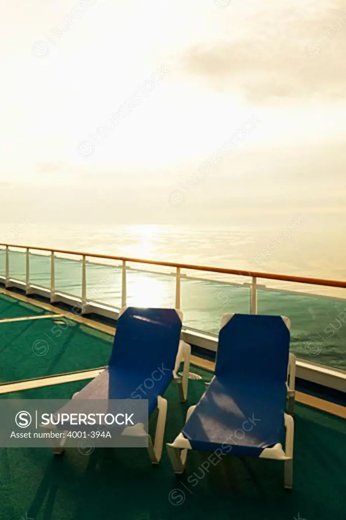 Lounge chairs on the deck of a cruise ship