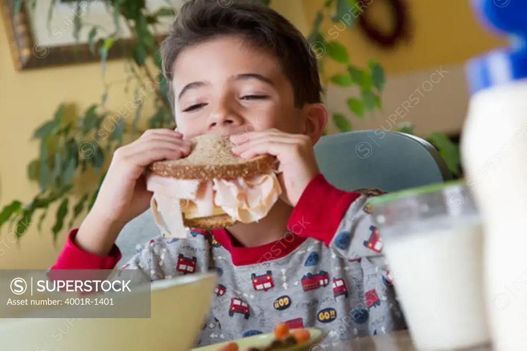 Boy eating lunch