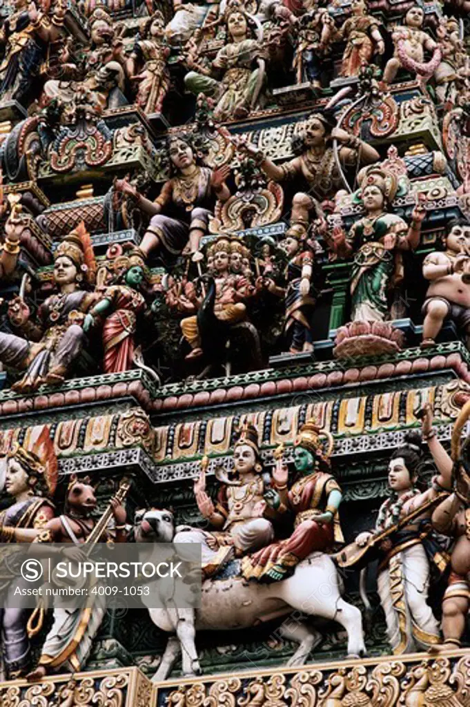 Details of carvings on a temple, Sri Veeramakaliamman Temple, Little India, Singapore