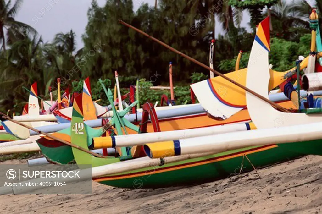Outrigger boats on the beach, Bali, Indonesia