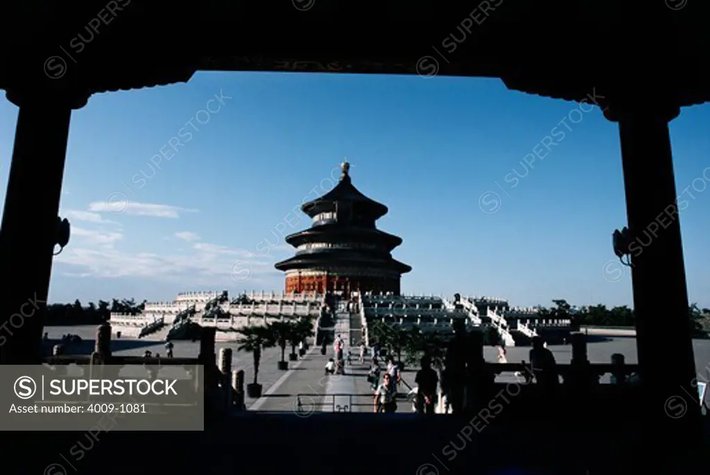 Temple viewed through from a balcony, Temple Of Heaven, Beijing, China