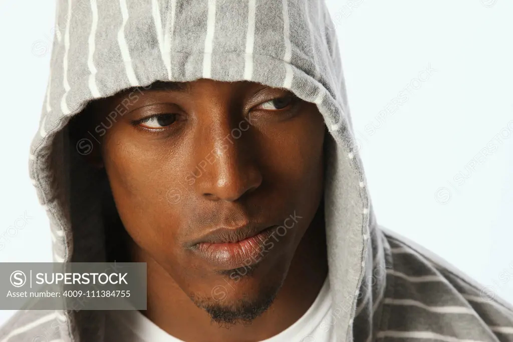 African man wearing hooded shirt