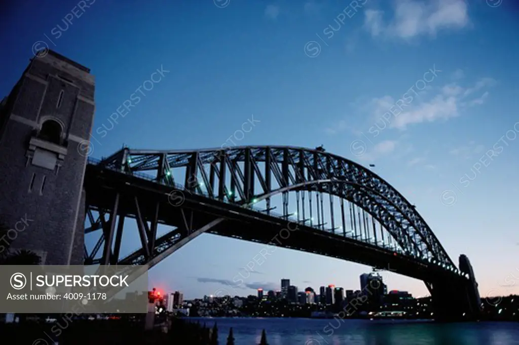 Sydney Harbor Bridge at dusk, Sydney Harbor, Sydney, New South Wales, Australia