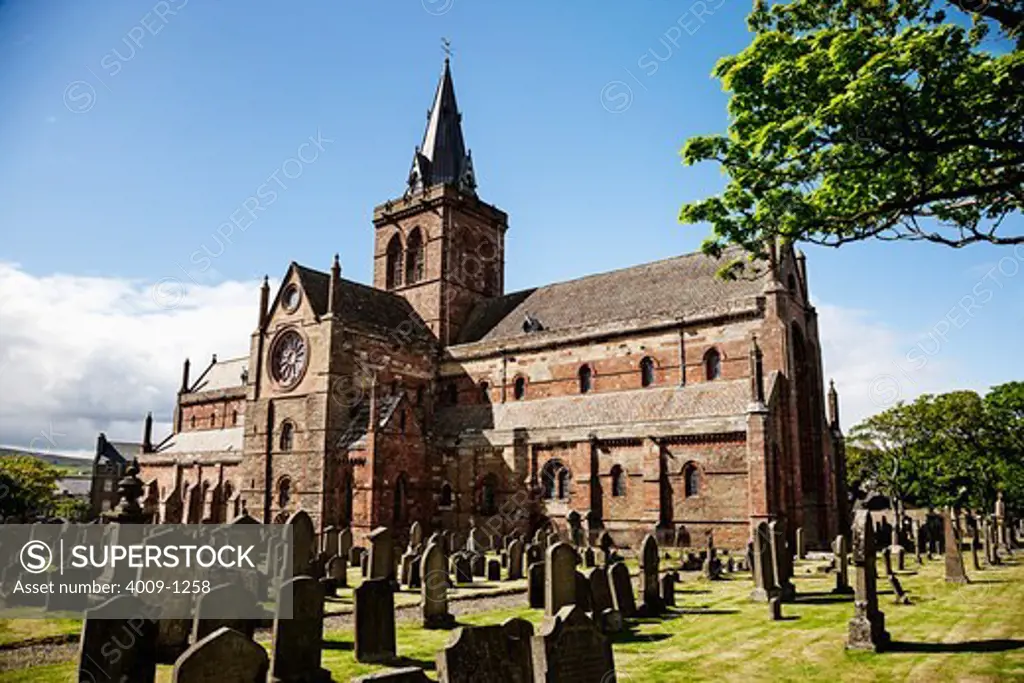 Tombstones in a cemetery at a cathedral, St Magnus Cathedral, Kirkwall, Orkney, Scotland