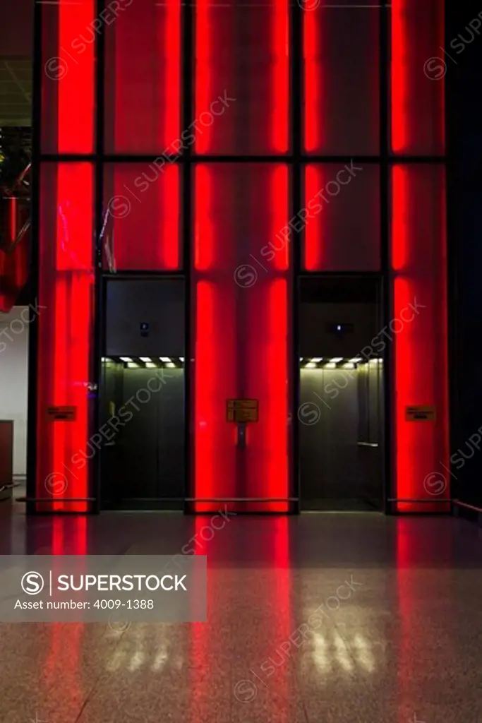 Elevator at an airport, Heathrow Airport, London, England