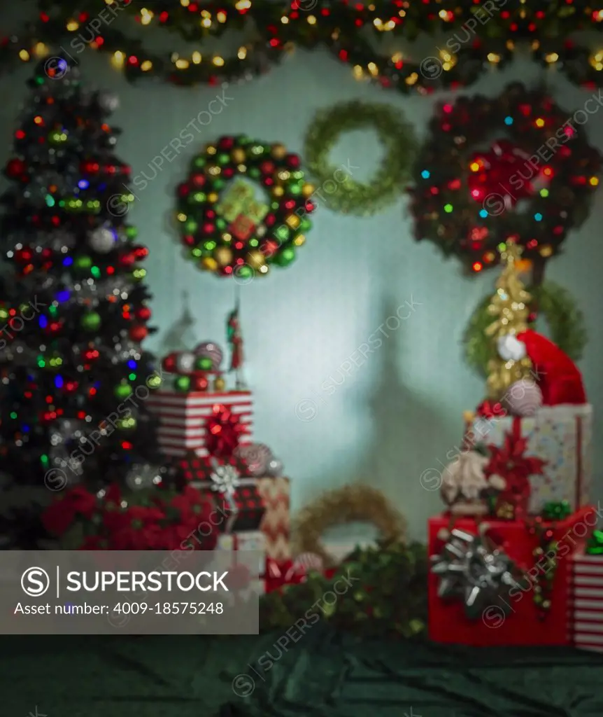 Out of focus Christmas scene background plate