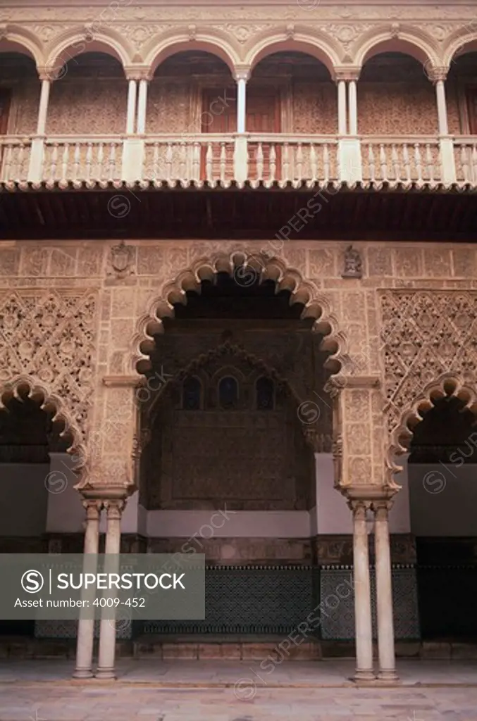 Courtyard of a palace, Alcazar Palace, Seville, Spain