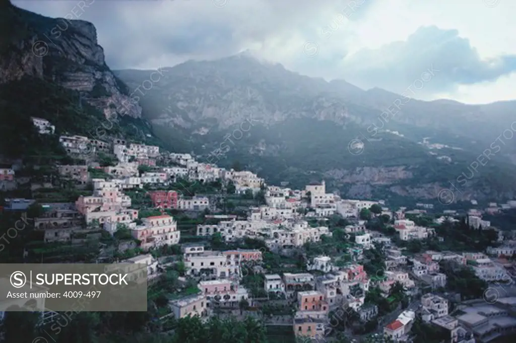 High angle view of a cityscape, Positano, Italy