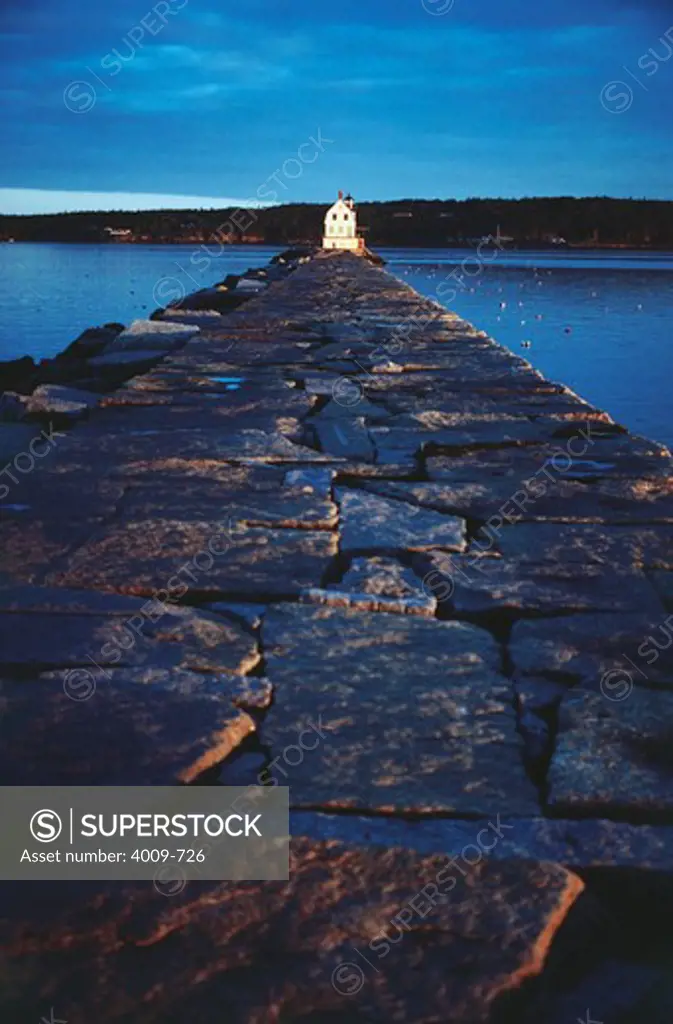 Lighthouse in the sea, Rockland Breakwater Lighthouse, Rockland, Knox County, Maine, USA