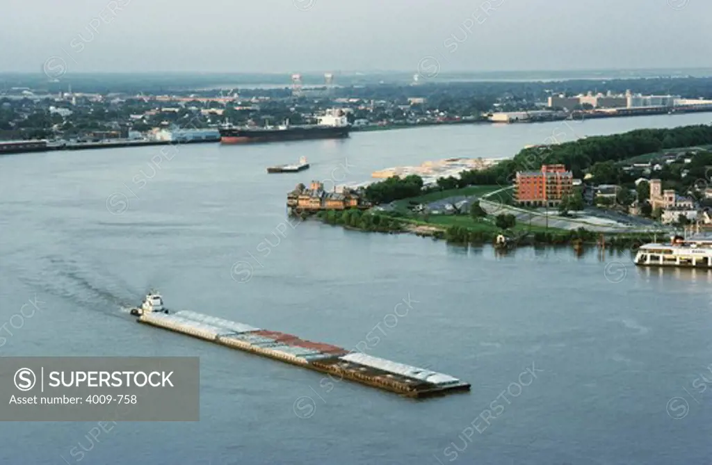 Barge moving in a river, Mississippi River, Mississippi, USA