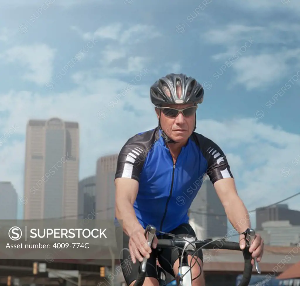 Cyclist on a sports bicycle in a city