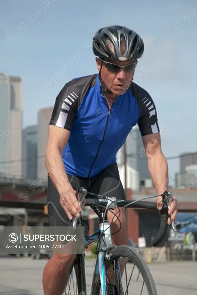 Cyclist on a sports bicycle in a city