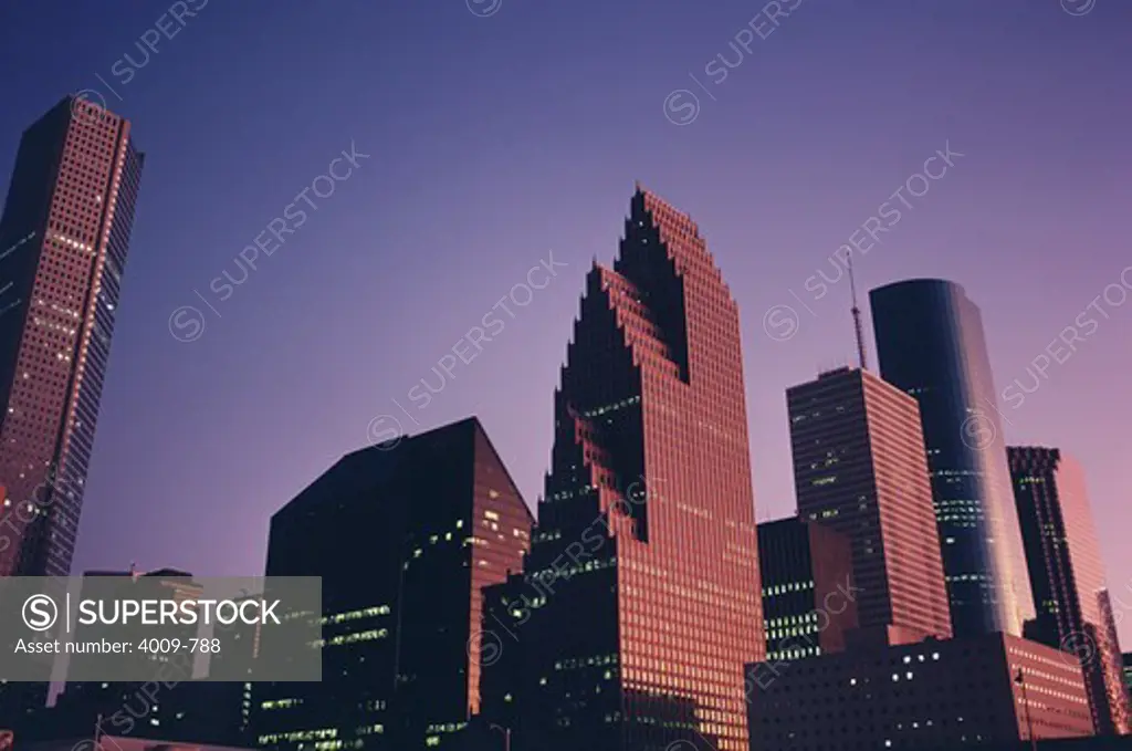 Downtown city skyline at sunset, Houston, Texas, USA