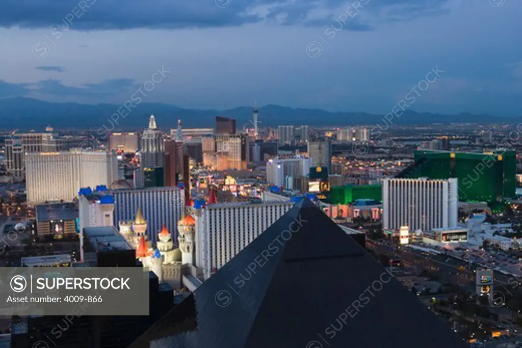 Buildings at Las Vegas Strip viewed from the top of the Mandalay Bay Resort and Casino, Las Vegas, Clark County, Nevada, USA