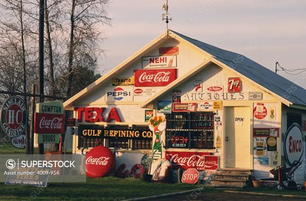 Antique store covered with vintage signs, South Carolina, USA