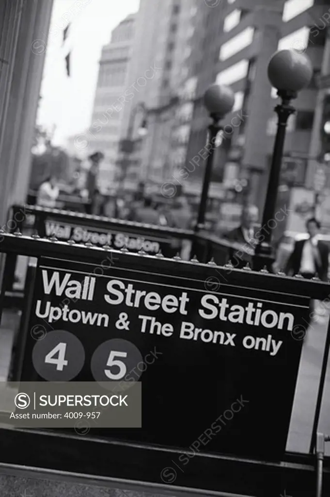 Entrance of a subway station, Wall Street, Manhattan, New York City, New York State, USA