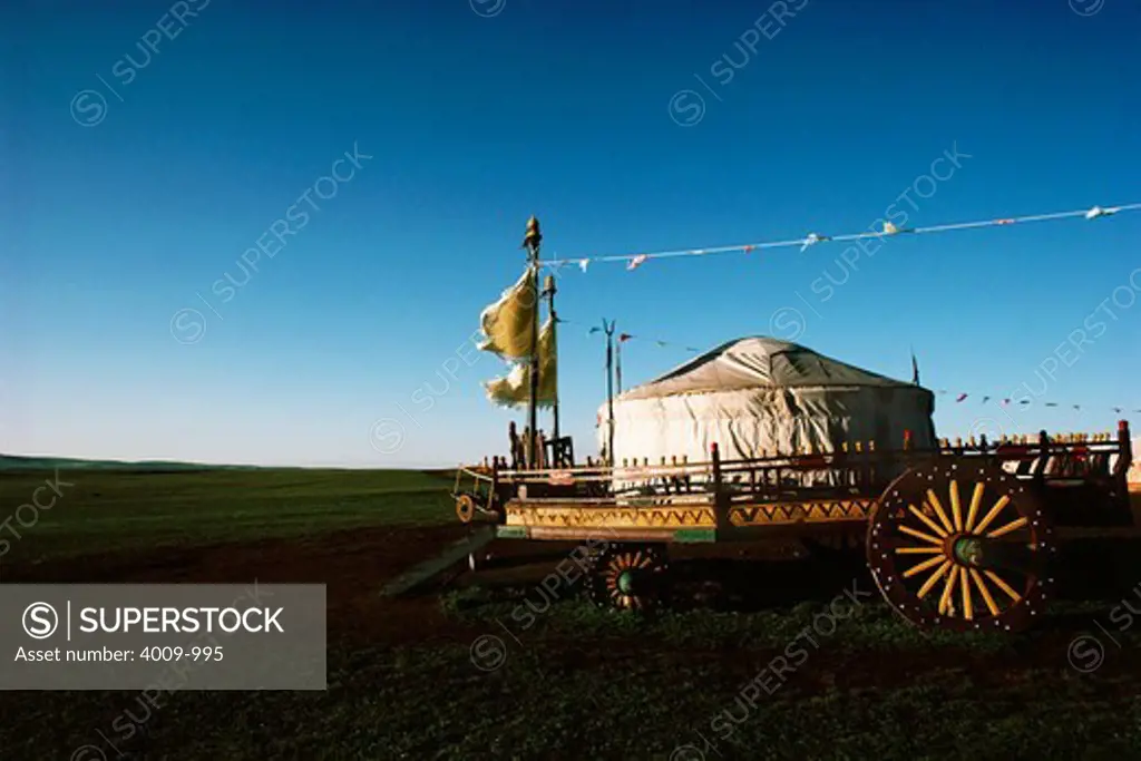 Tent atop a wagon in a village, Inner Mongolia, China