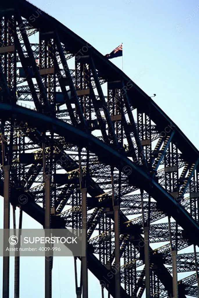 Low angle view of details of a bridge, Sydney Harbor Bridge, Sydney Harbor, Sydney, New South Wales, Australia