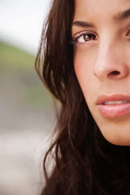 Close up of Hispanic woman's face