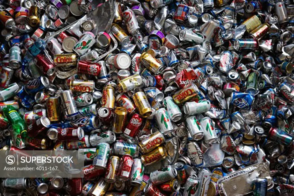 USA, Texas, Dallas, Aluminum cans in a city dump
