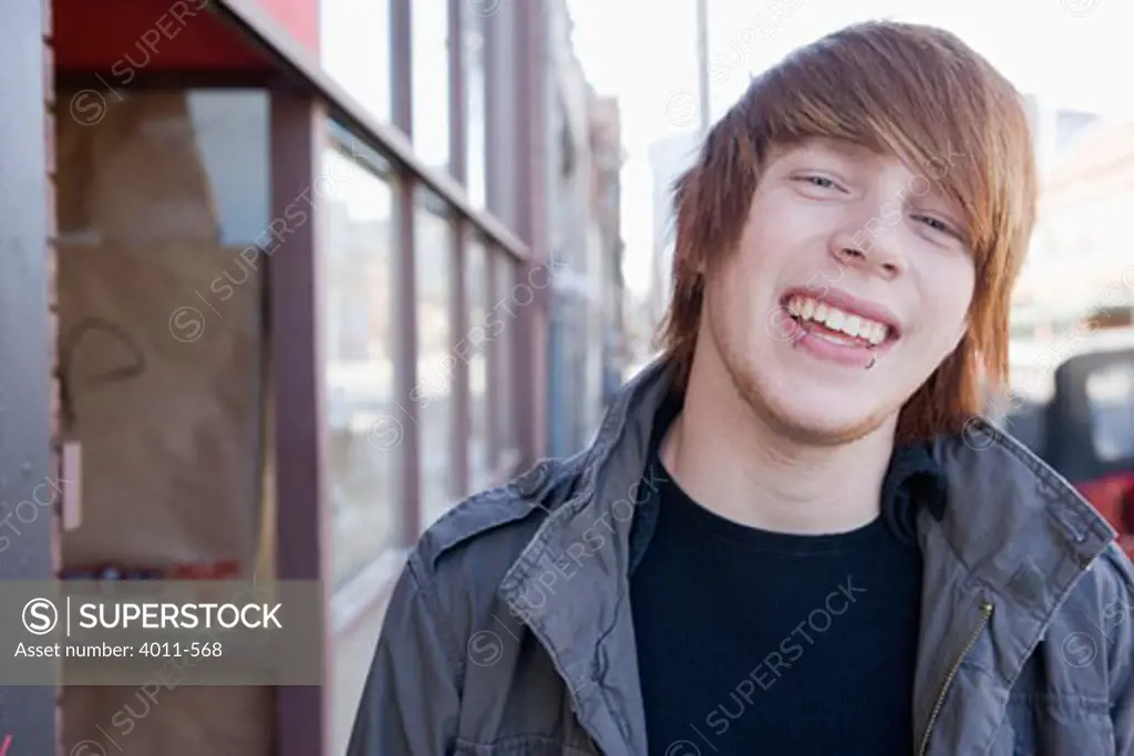 Close-up of a teenage boy smiling