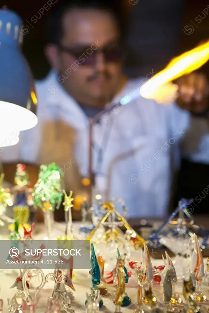 Glass Blower creating tourist trinkets, Puerto Vallarta, Mexico