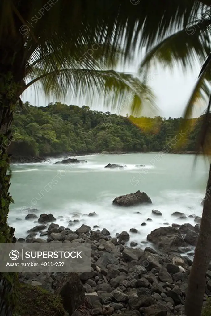 Whimsical surf pounding rocks in the Pacific Ocean, Costa Rica