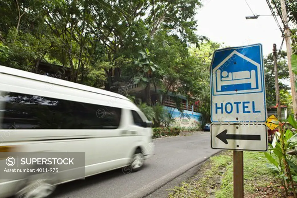 Hotel sign showing vehicles where to stop, Costa Rica
