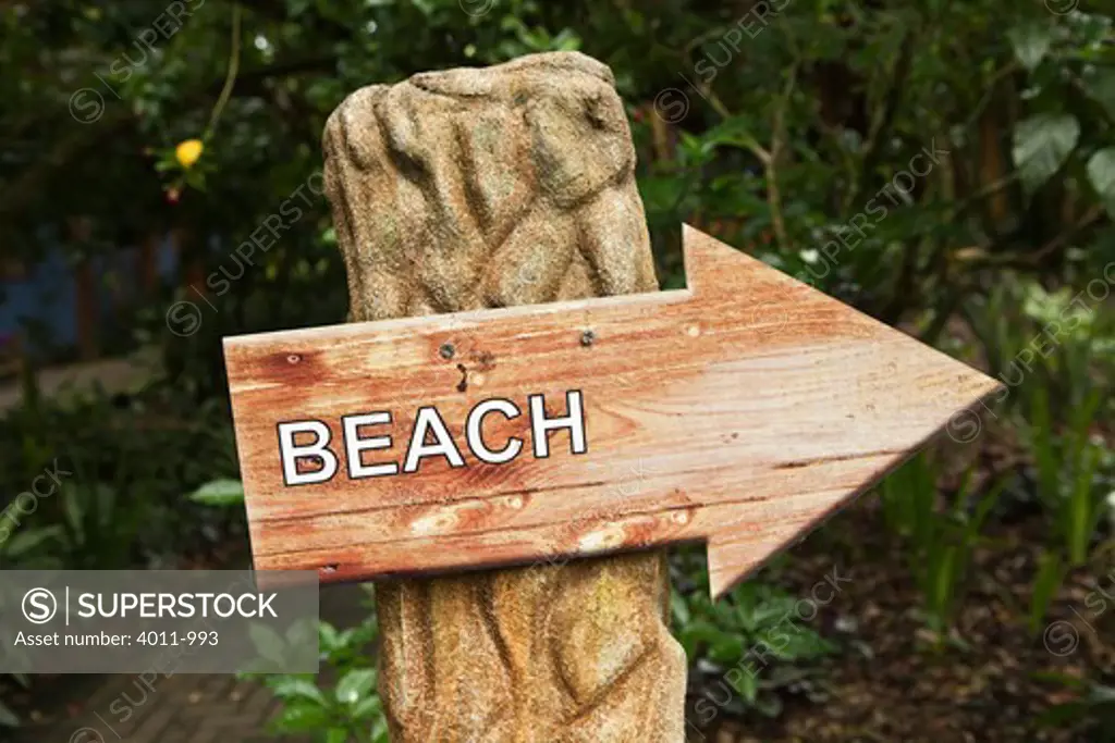Wooden beach arrow sign, Costa Rica
