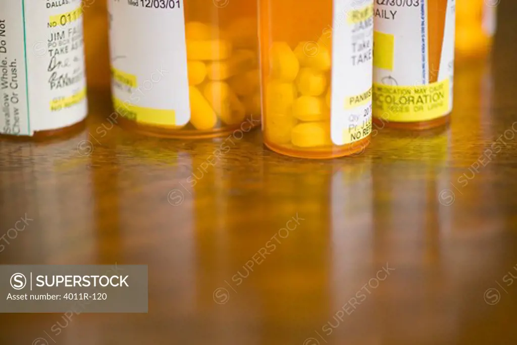 Pill bottles on a table