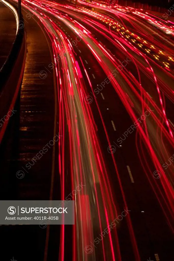 Tail lights of vehicles on the road at night, New Hampshire, USA
