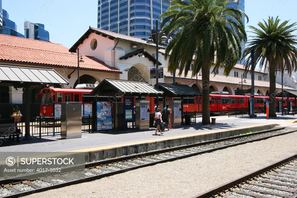 Trolley light rail at Union Station, San Diego, CA
