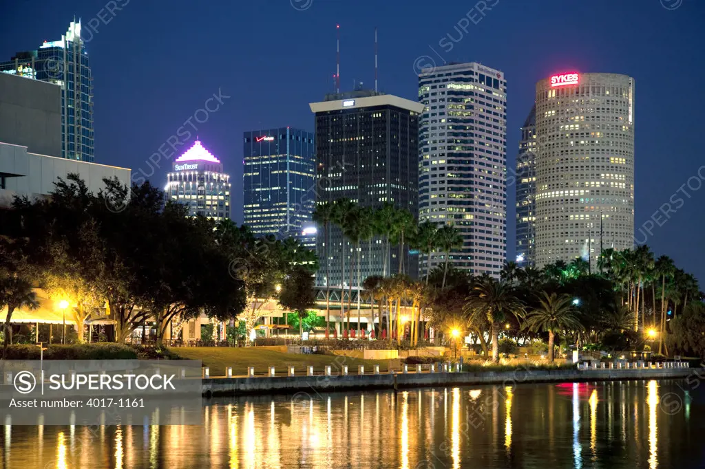 Tampa Skyline at dusk from Hillsborough Riverfront