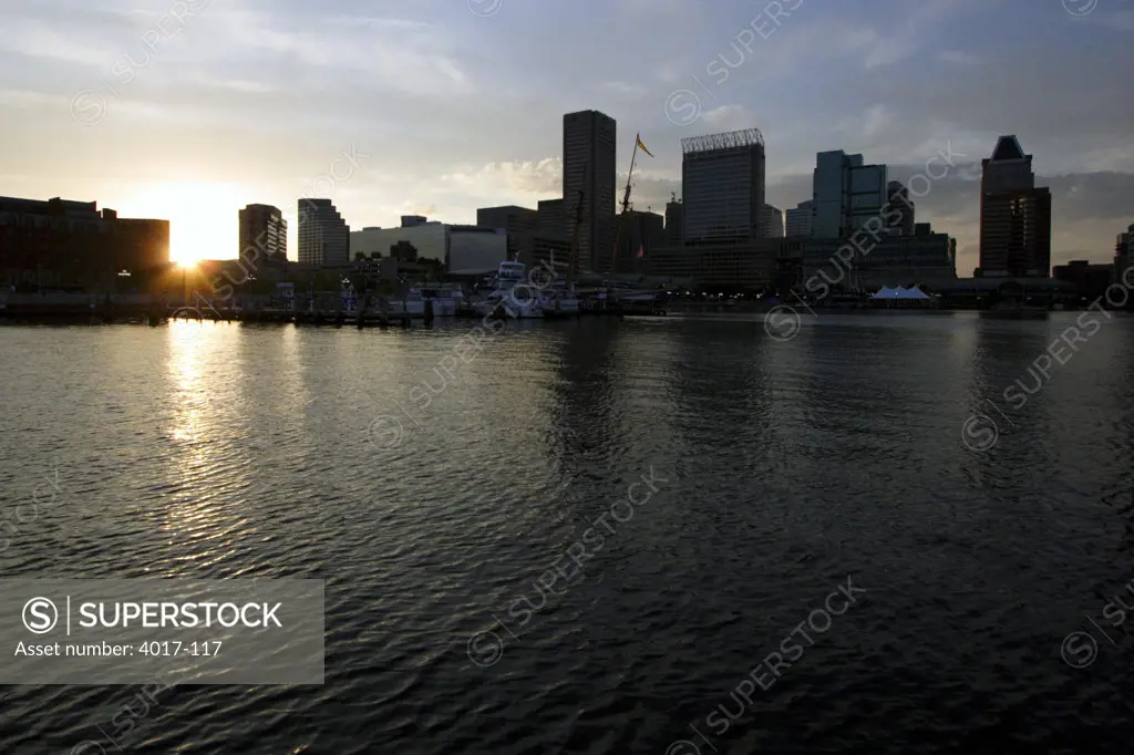 USA,   Maryland,   Baltimore,   Skyline at sunset
