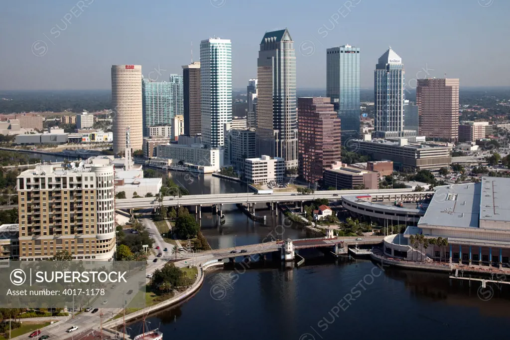 Aerial of Downtown Tampa along the Hillsborough River