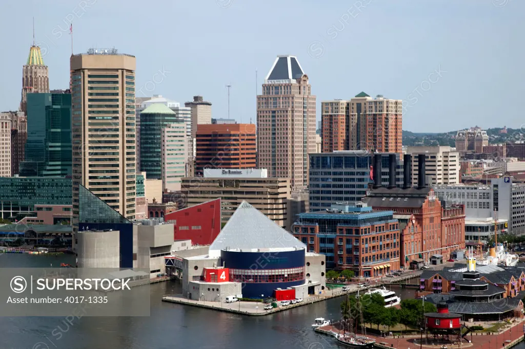 Aerial of the National Aquarium in the Inner Harbor of Baltimore