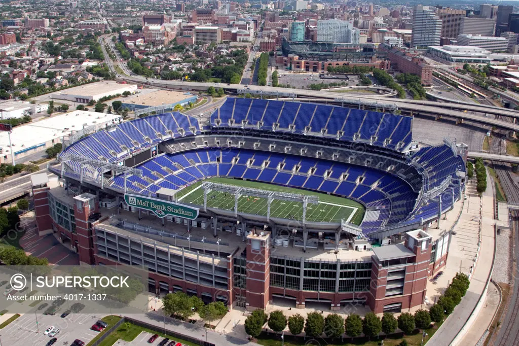 Aerial of M&T Bank Stadium in Downtown Baltimore