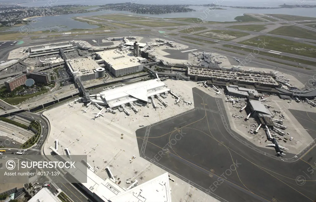 USA,   Massachusetts,   Boston,   Logan Airport,   elevated view