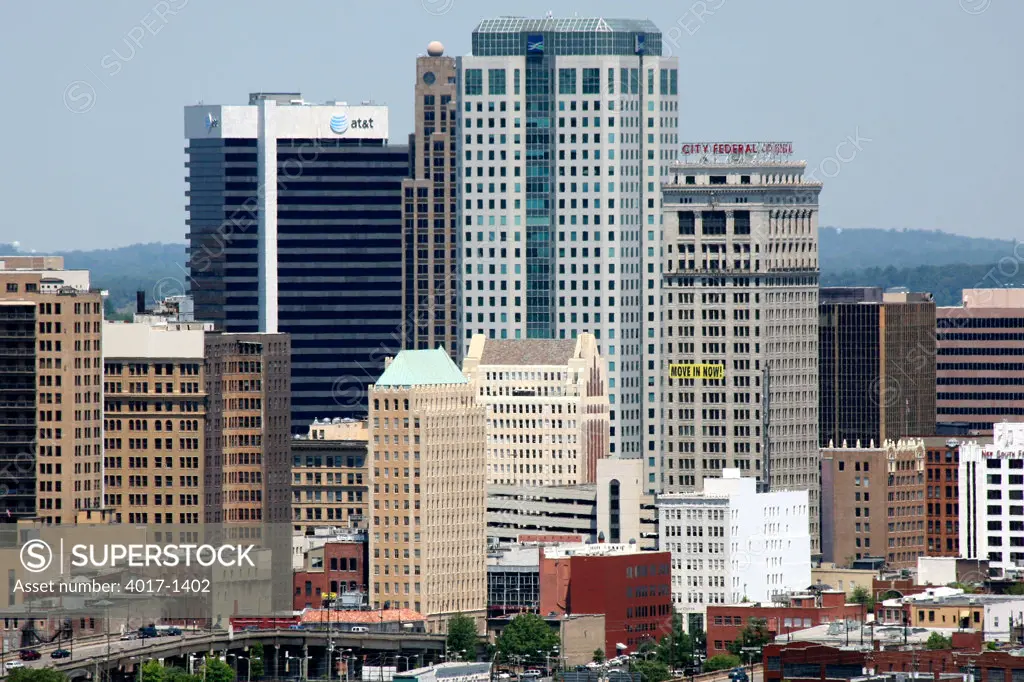 Wells Fargo Tower and the Bell South Building Aerial with Birmingham Skyline