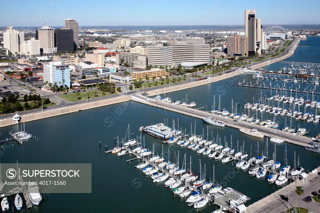 Corpus Christi and Bay Marinas with Skyline in Background
