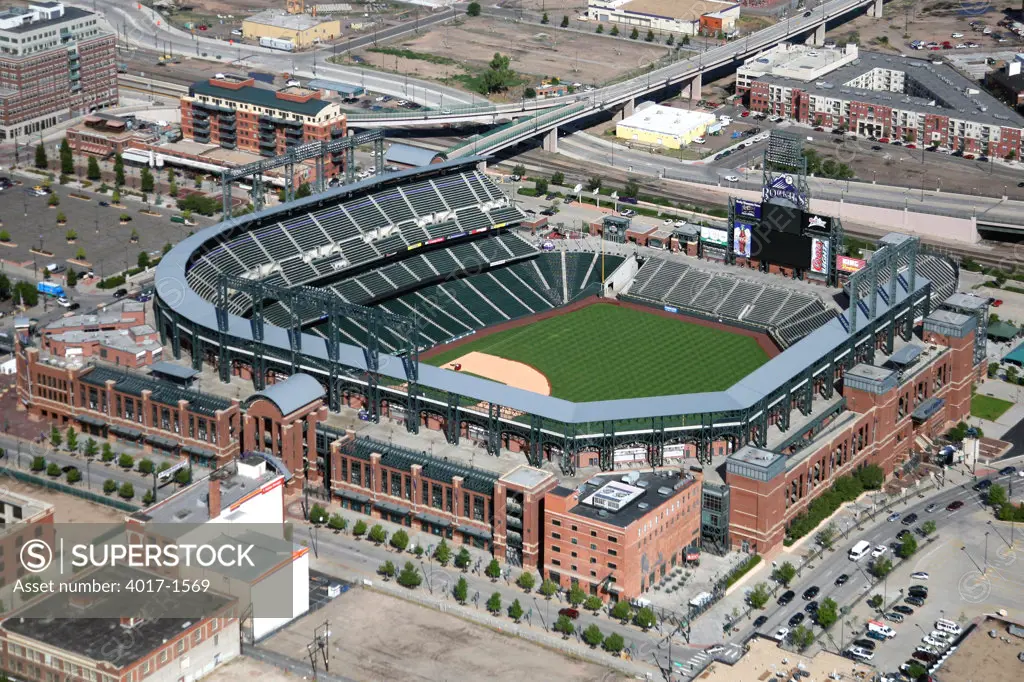 Aerial of Coors Field in Downtown Denver